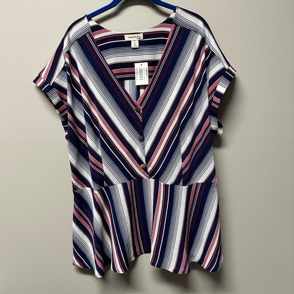 Monteau Striped Peplum Blouse 3x NWT - Picture 2 of 4